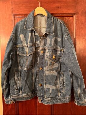 Versace Blue Washed Denim Jacket with Large Logo